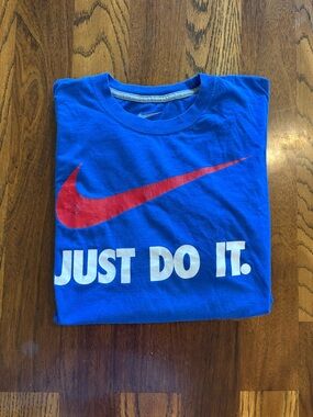 Nike Royal Blue Short-Sleeve Tee with Red Swoosh and White 'JUST DO IT.'